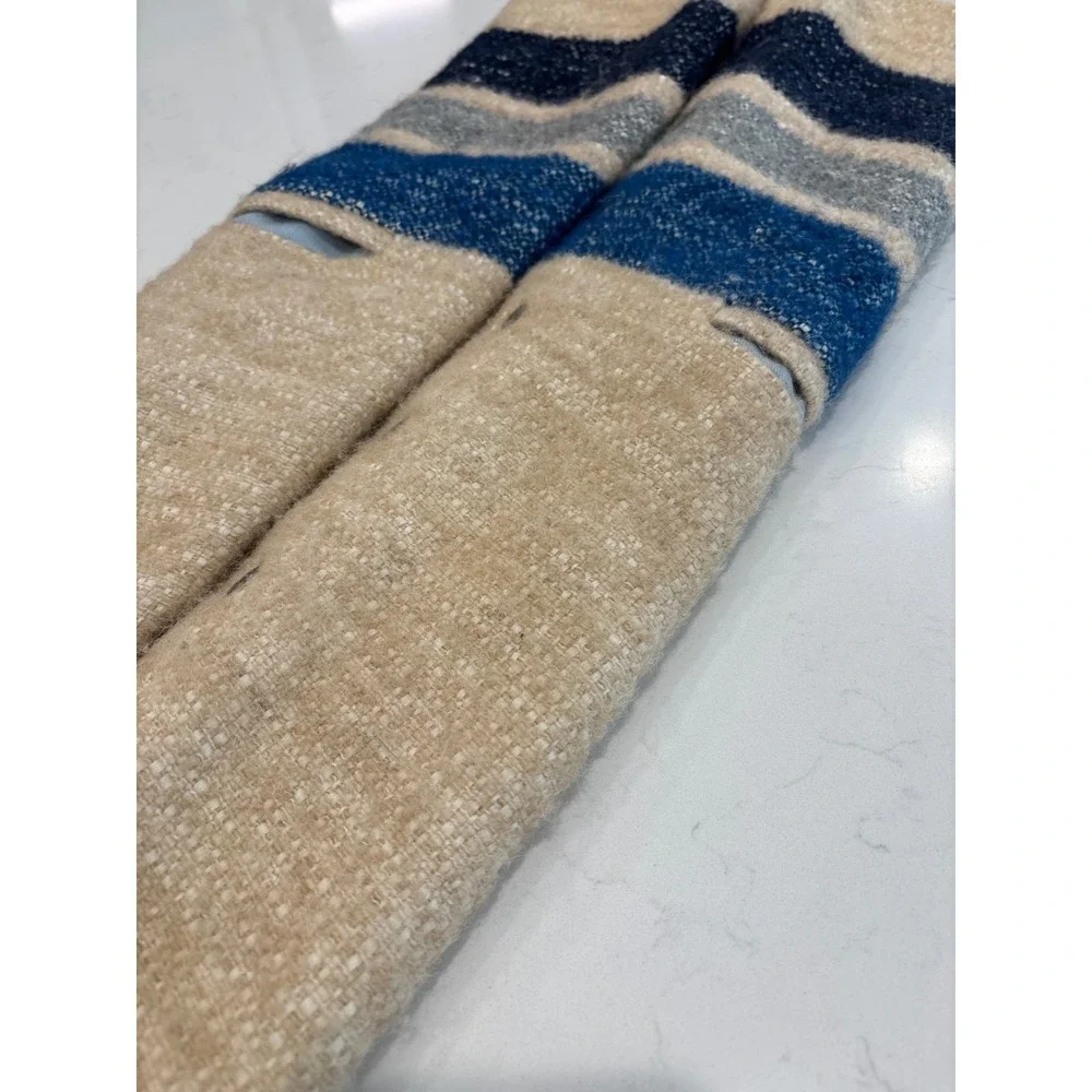 Sea New York Silk Wool Tweed Striped V-Neck Snap Side Shift Dress Oatmeal,Blue 6 - Picture 8 of 10